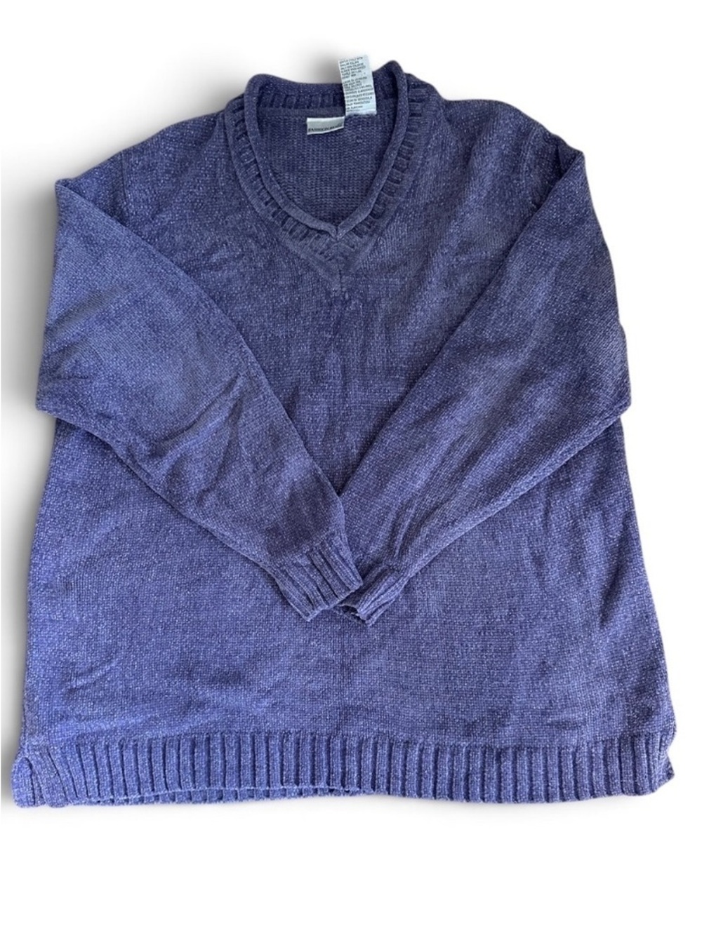 Fashion Bug Purple Metallic V-Neck Sweater 22/24 Plus Size Y2K Shimmer Knit